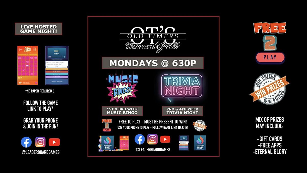 Game Night Live! | Old Timers Bar & Grill - Sedro-Woolley WA - MON 630p