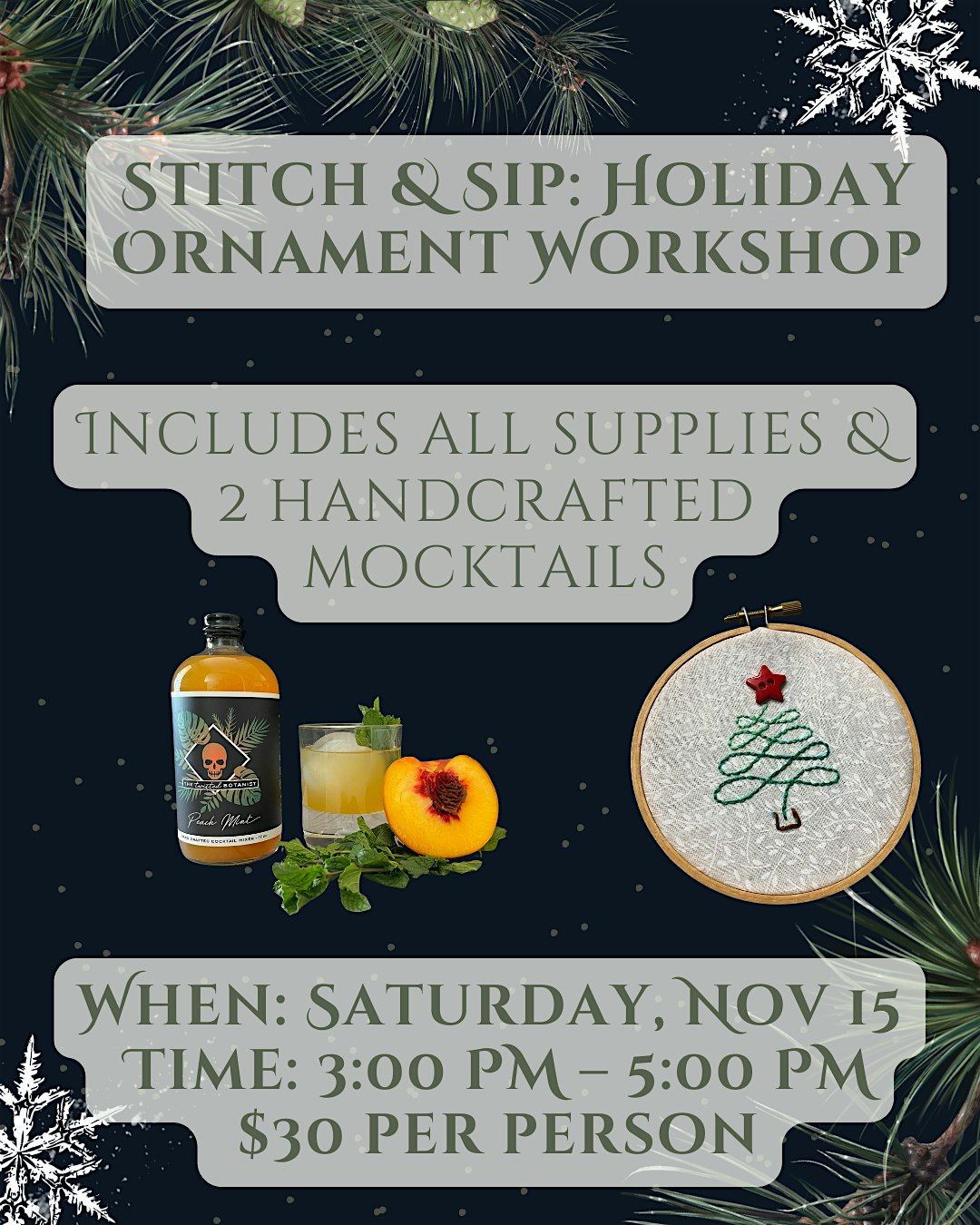 Stitch & Sip : Holiday Ornament Workshop