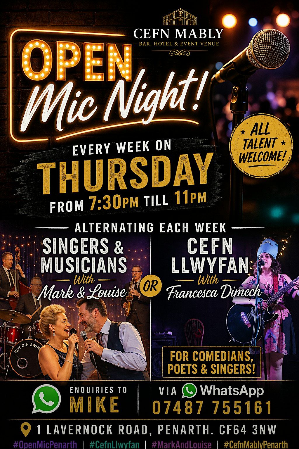 Open Mic Nights Every Thursday at Cefn Mably Penarth, Bar, Hotel ...