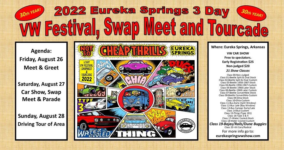 2022 Eureka Springs VW Show Eureka Springs, Arkansas August 26 to