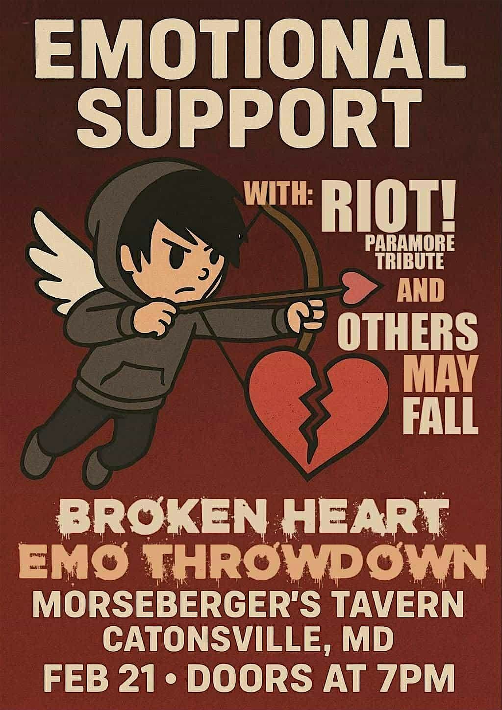 EMOTIONAL SUPPORT BROKEN HEART EMO THROWDOWN at MORSBERGER'S TAVERN