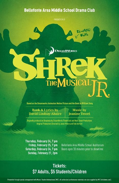 BAMS Drama Club Presents Shrek Jr. Bellefonte Area Middle School