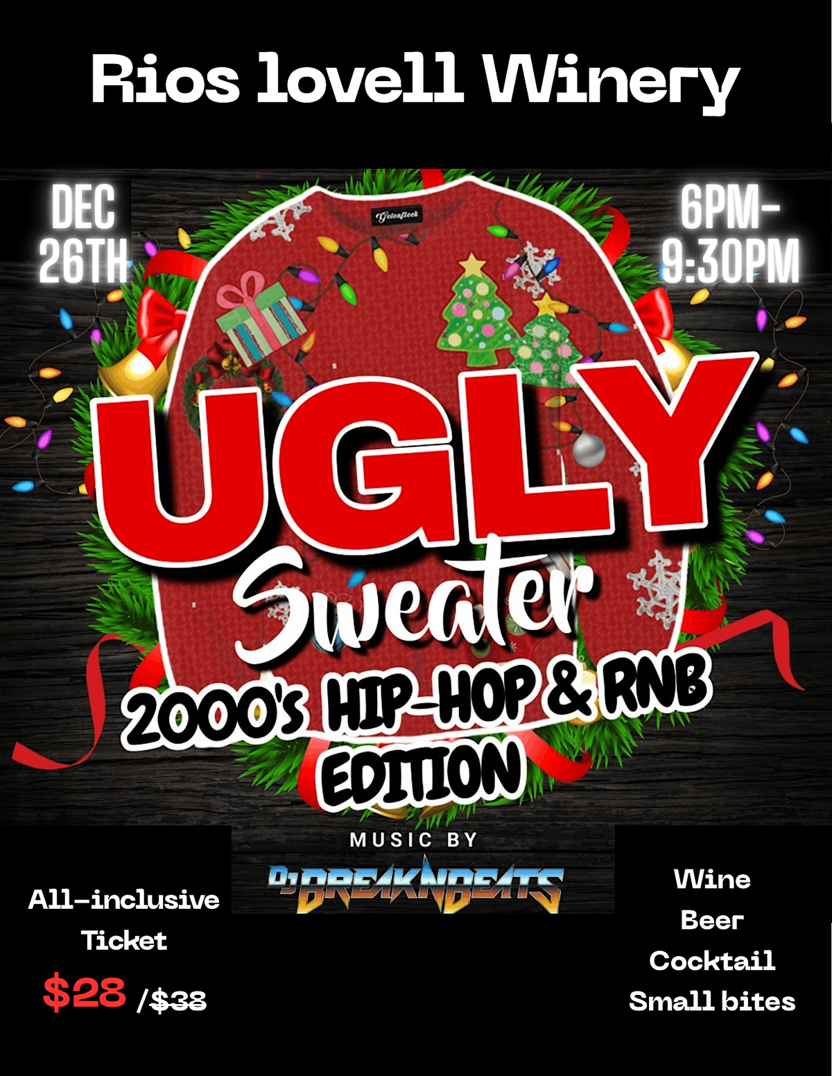 Ugly sweater Dance Party at Rios Lovell Winery