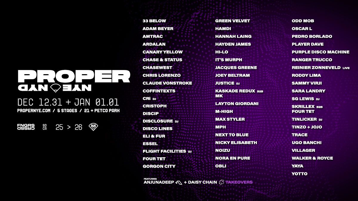Proper NYE\/NYD (21+) - 2 Day Pass - with Four Tet, Skrillex, Chase & Status, and more