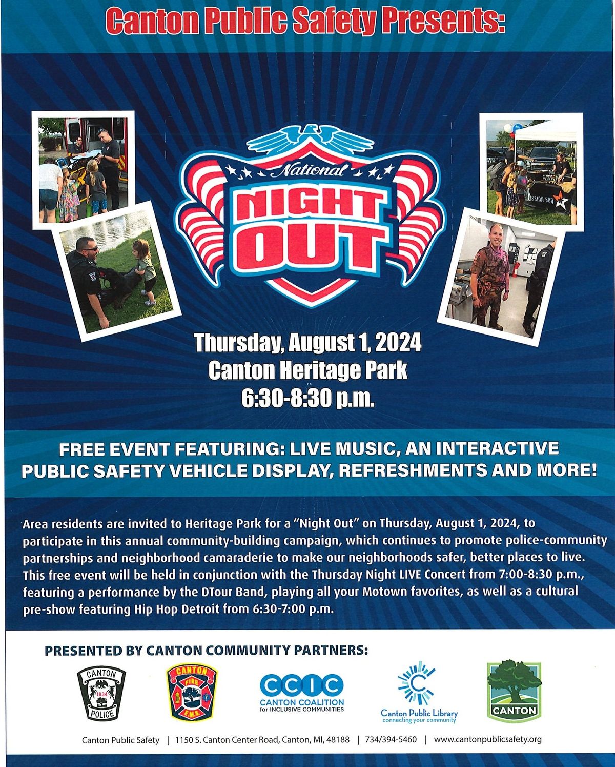 National Night Out Heritage Park, Canton, MI August 1, 2024