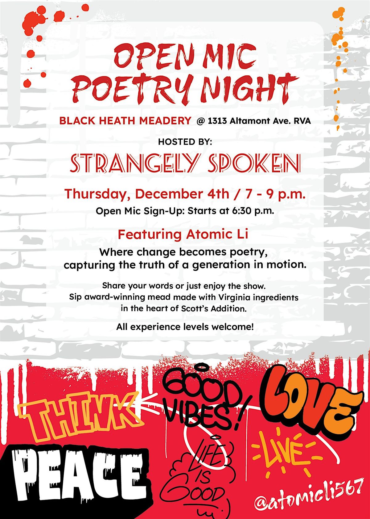 Strangely Spoken: A Night of Open Mic Poetry featuring Atomic Li