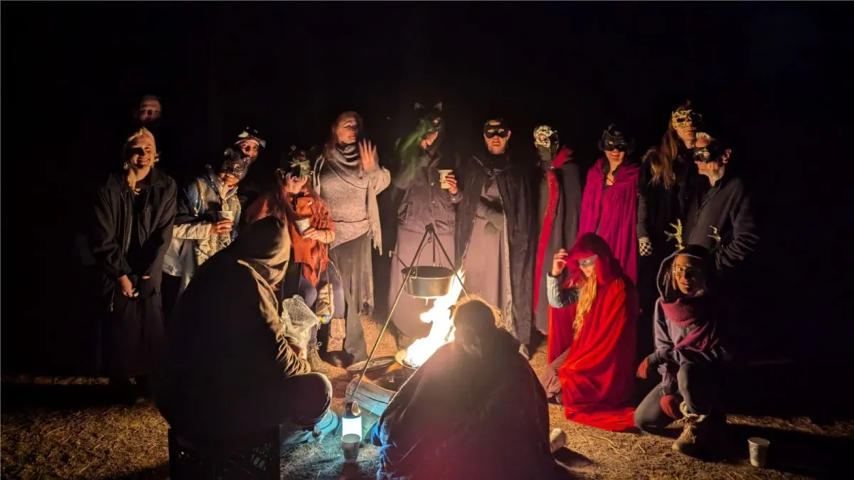 Samhain Ritual and Bonfire in the Forest