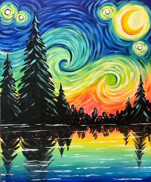 Starry Night Lake View Paint and Sip