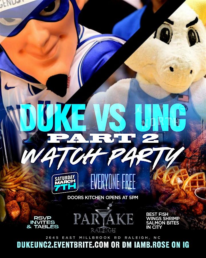 Duke Rides Event DUKE UNC FREE WATCH PARTY at PARTAKE RALEIGH on 7th March, 2026