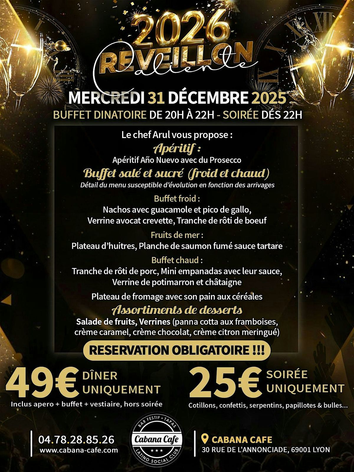Buffet dinatoire spécial réveillon à Lyon at Cabana Café