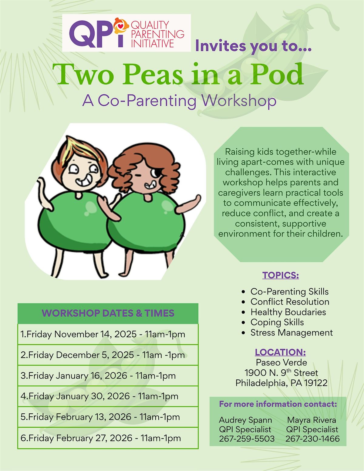 QPI Presents: Two Peas in a Pod Co-Parenting Workshop
