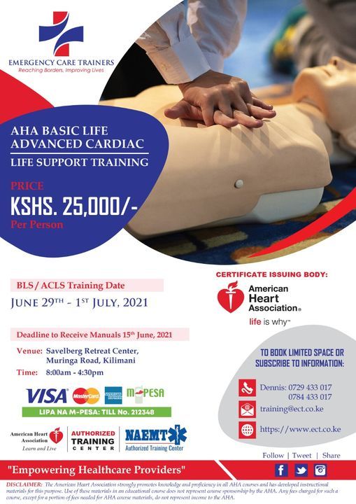 AHA BLS / ACLS TRAINING | Muringa Rd, Nairobi, Kenya | June 29 to July 1
