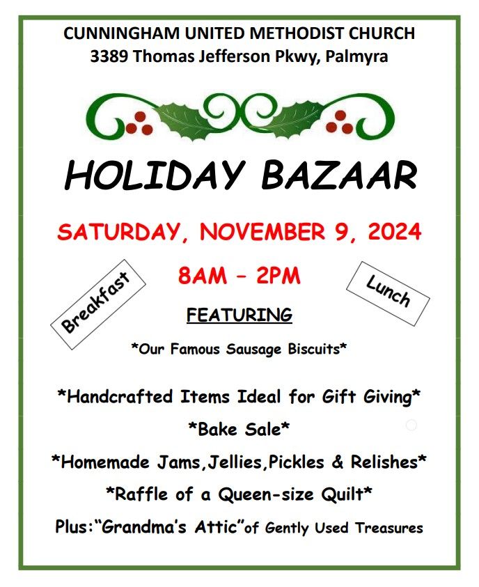 2024 Cunningham UMC Holiday Bazaar 3389 Thomas Jefferson Parkway