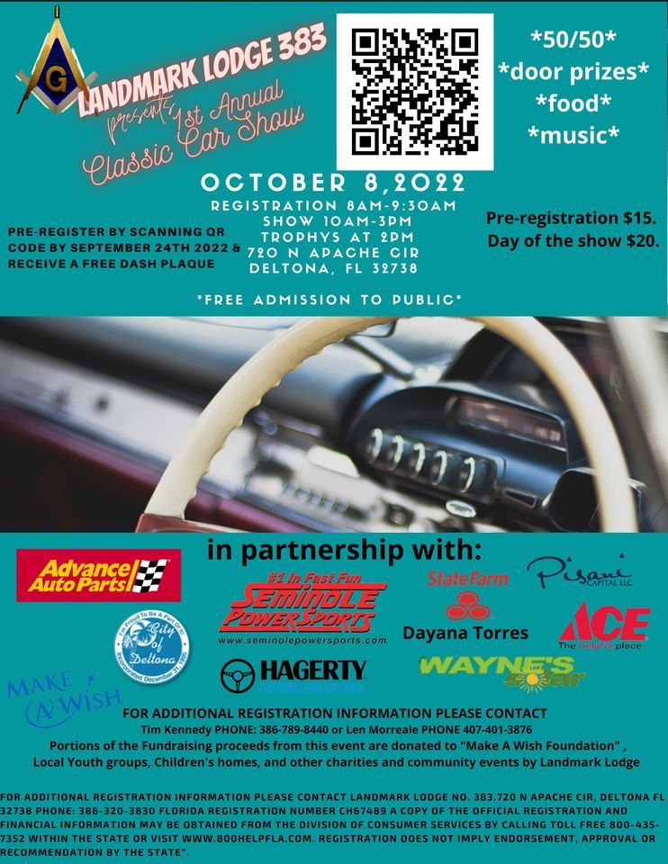Landmark Lodge 383 1st Annual Classic Car Show 720 N Apache Cir, Deltona, FL 327254584