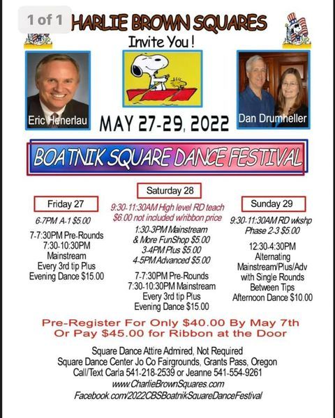 Boatnik 2022 Schedule 2022 Boatnik Square Dance Festival | Charlie Brown Squares, Grants Pass, Or  | May 27 To May 29