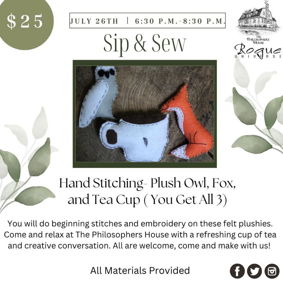 Sip and Sew: Hand stitching plush owl, fox and tea cup. | The ...