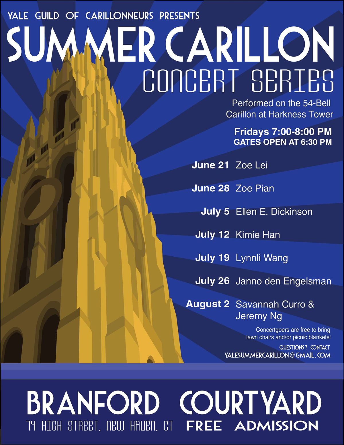 2024 Summer Concert Series Harkness Tower, New Haven, CT July 12, 2024