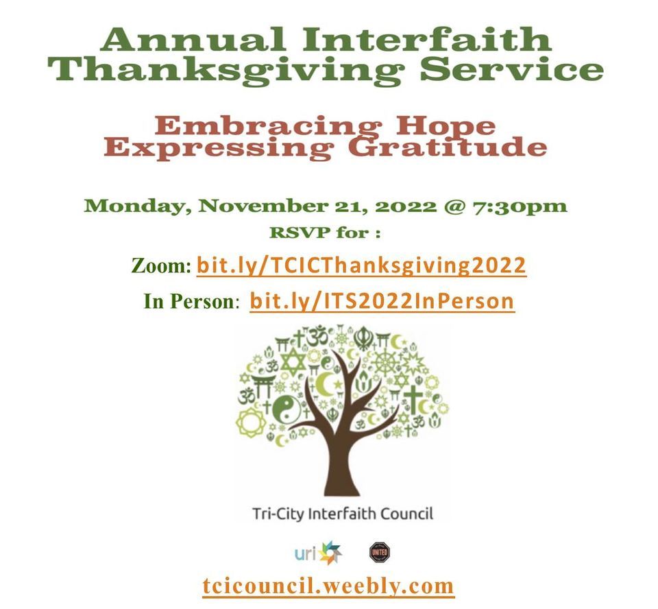 TriCity Interfaith Thanksgiving Service Embracing Hope, Expressing