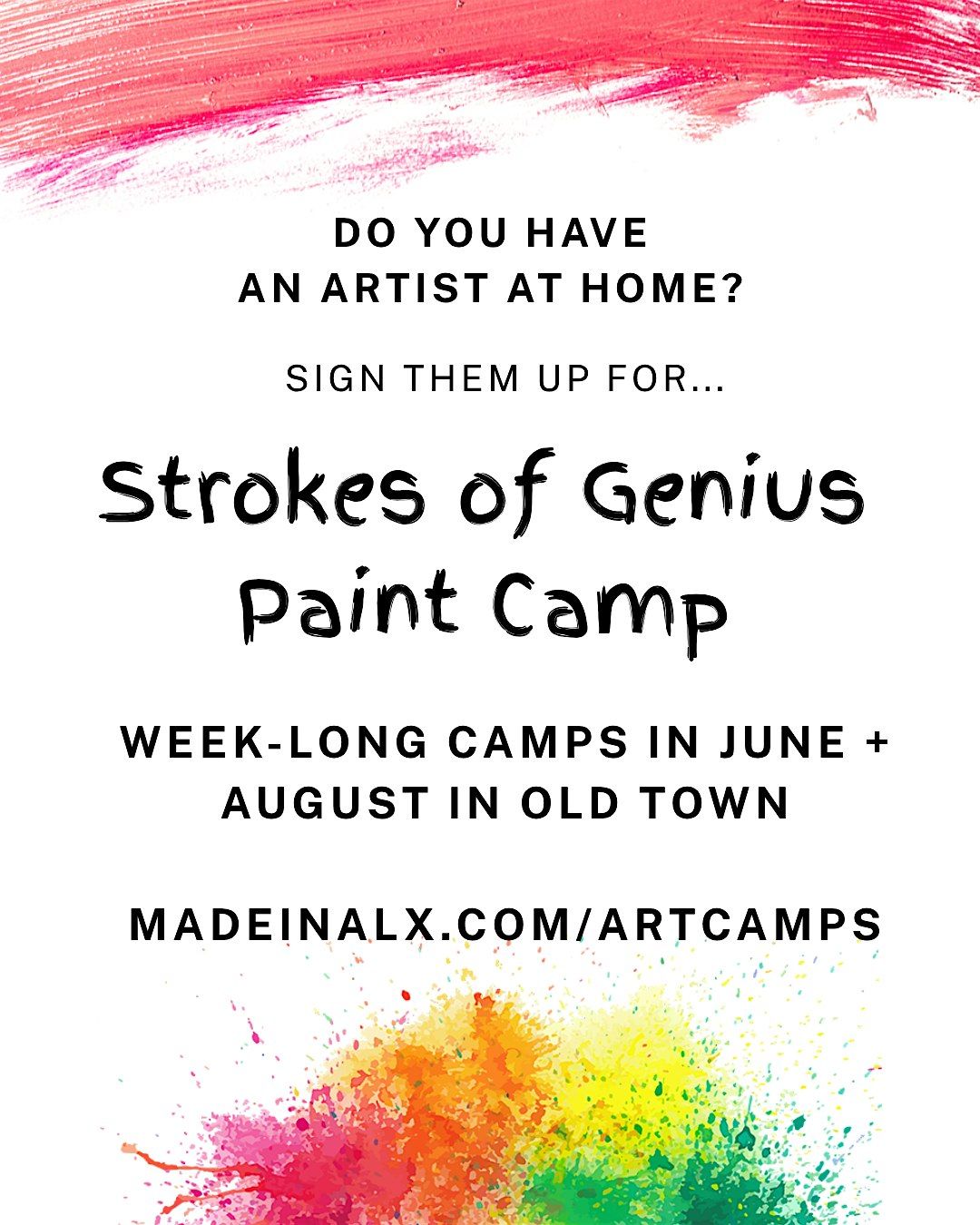 Strokes of Genius Paint Camp - Aug. 3 - 7 (ages 10 to 13, mornings)