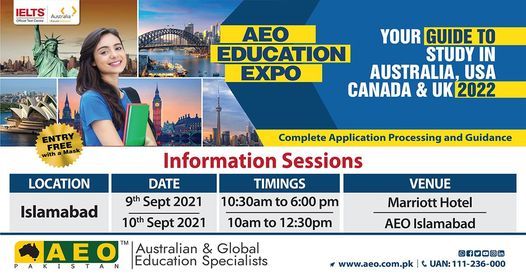 AEO Education Expo - Study in Australia, USA, Canada and UK 2022- 9th Sept 2021- Marriot Islamabad