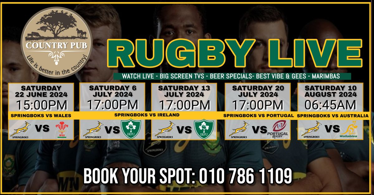 SPRINGBOK GAMES AT COUNTRY PUB | 35 Cedar Road (Cnr Main and Cedar rd ...