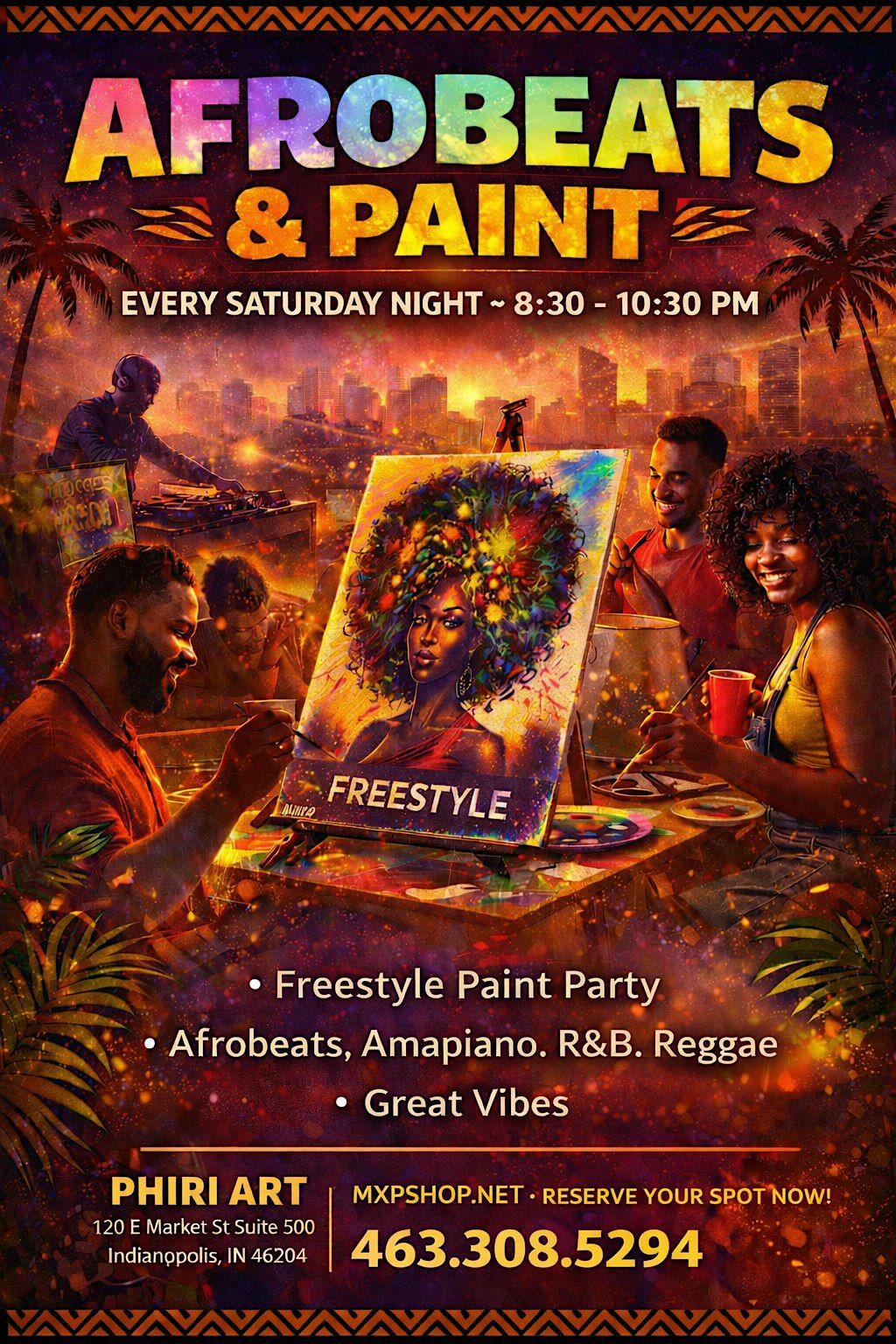 Afrobeats & Paint party Saturdays at Phiri Art