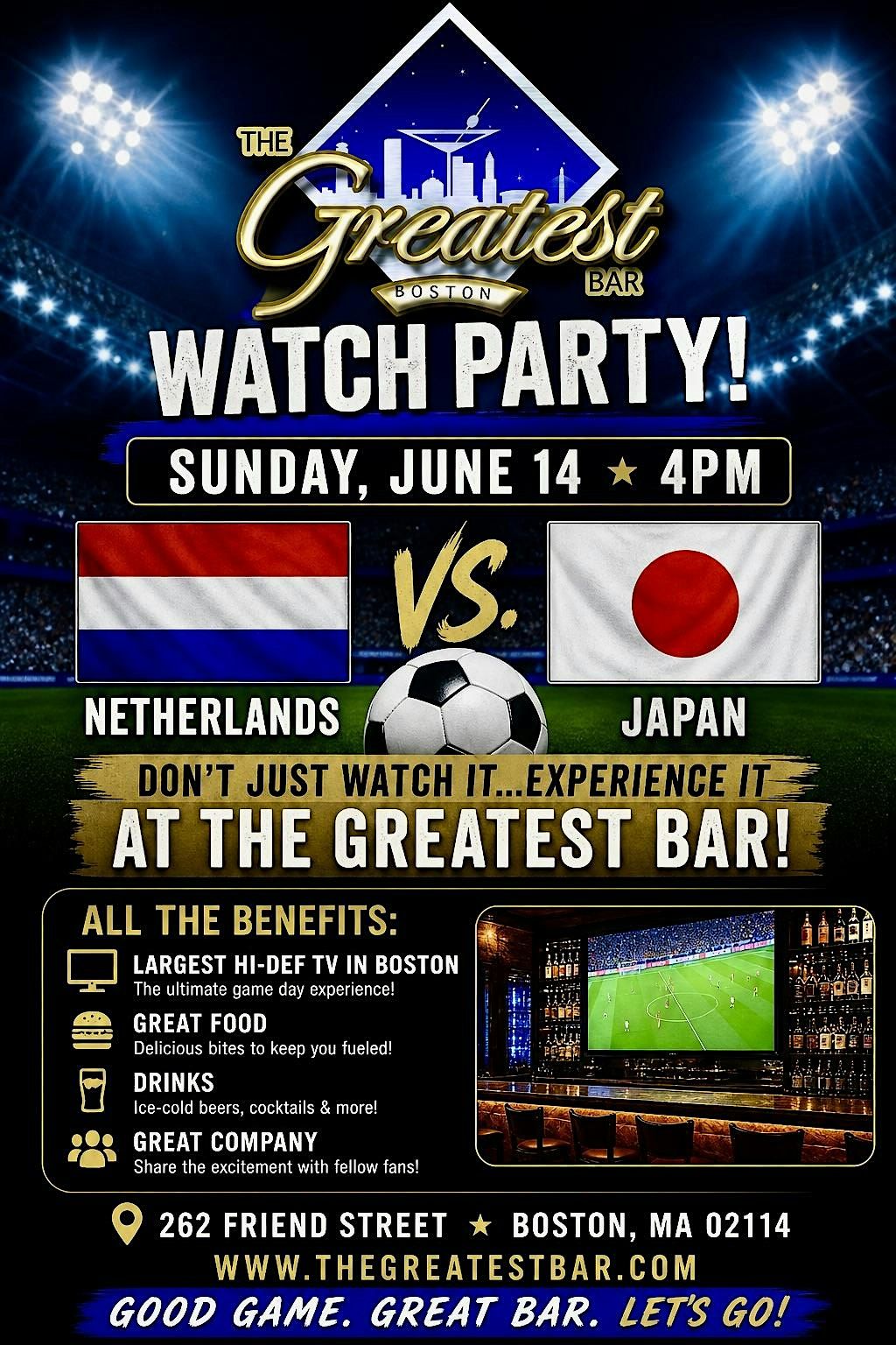 Netherlands vs Japan World Cup Watch Party at The Greatest Bar