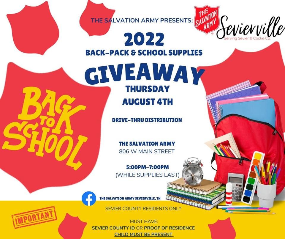 Community Backpack Distribution The Salvation Army of Sevierville, TN