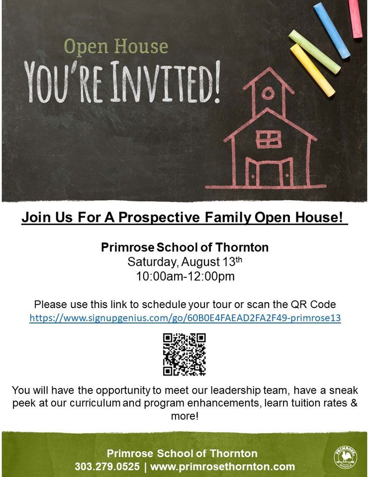 Prospective Family Open House | Primrose School Of Thornton | August 13 ...