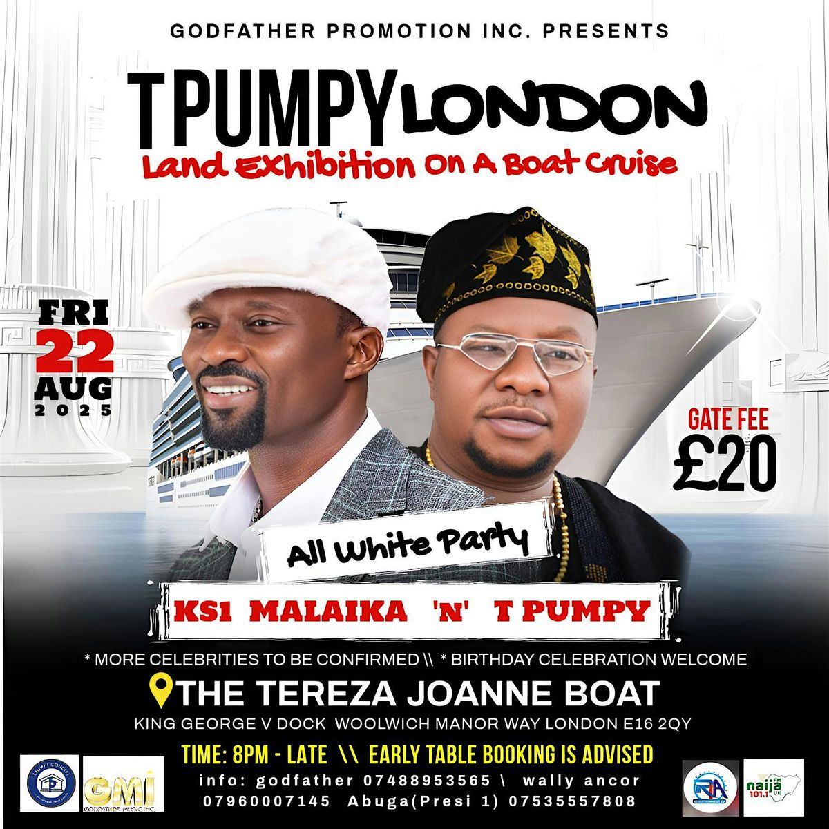 KS1 Malaika Tpumpy London Land Exhibition on a Boat Cruise All White Part
