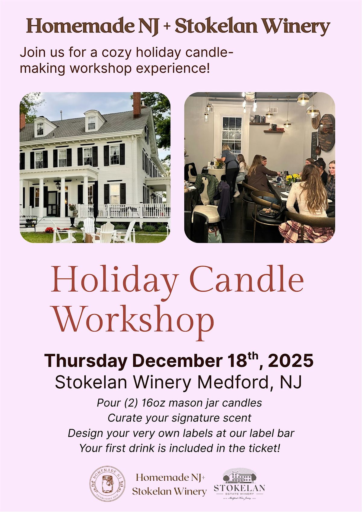 THURSDAY DECEMBER 18TH CANDLE WORKSHOP AT STOKELAN WINERY