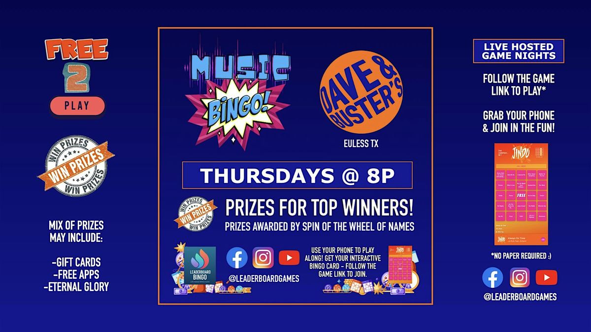 Music BINGO | Dave & Buster's - Euless TX - THUR 8p @LeaderboardGames