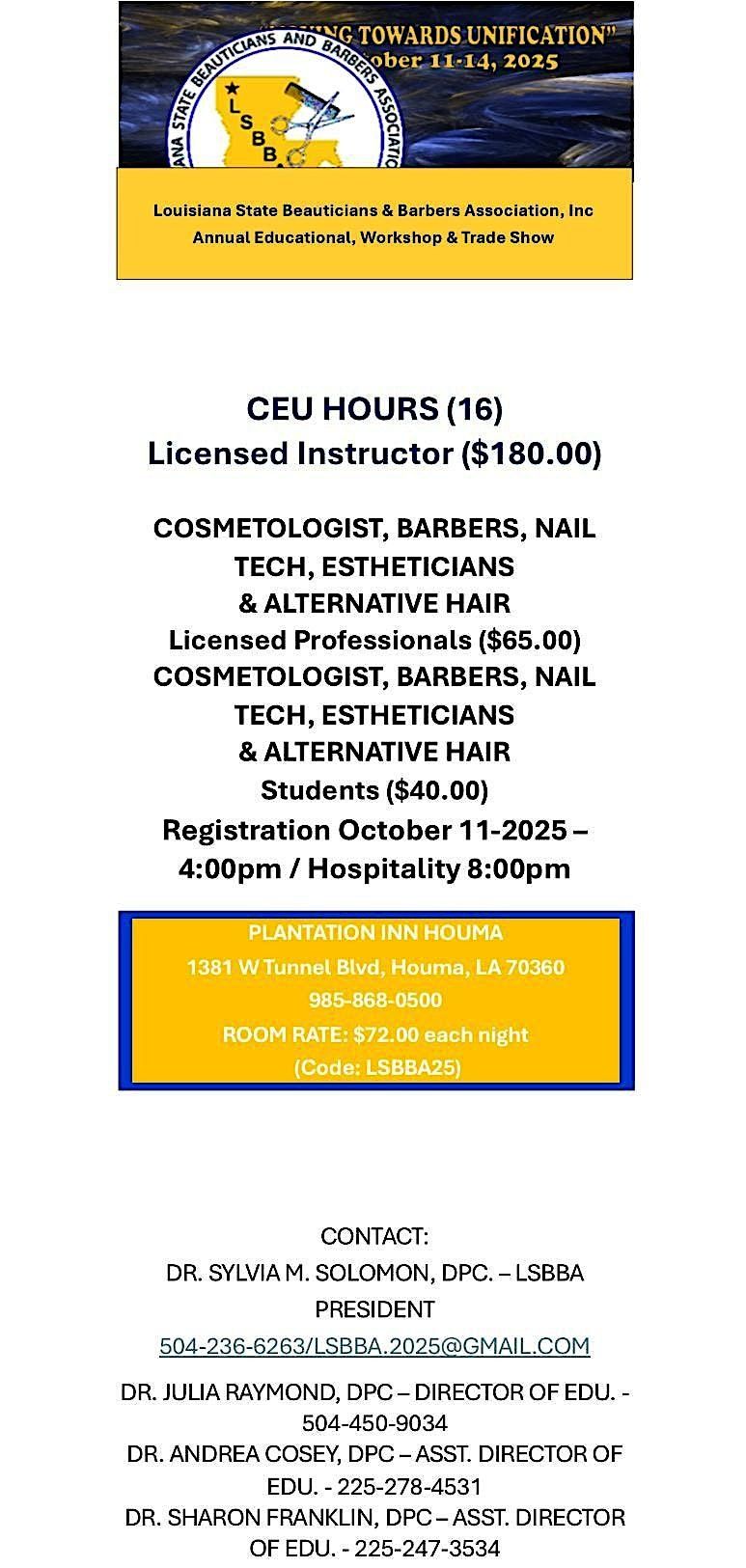Louisiana State Beauticians & Barbers Assoc. Inc. 78th Edu & Workshop