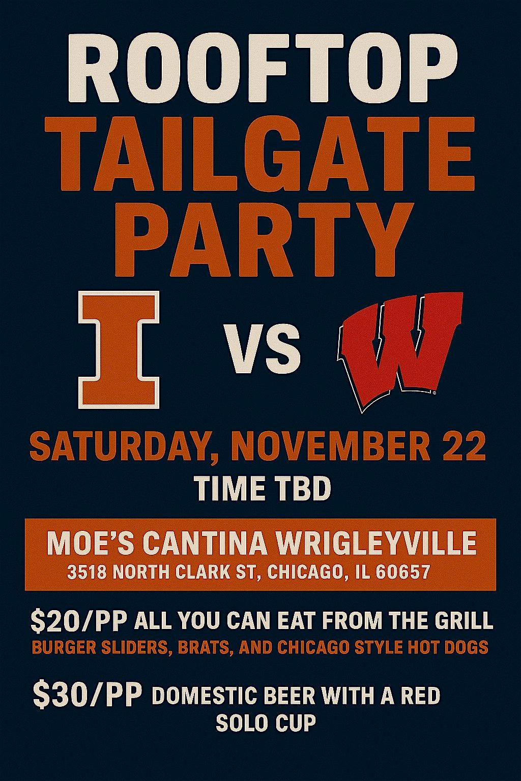 Rooftop Tailgate Party: University of Illinois vs Wisconsin Badgers