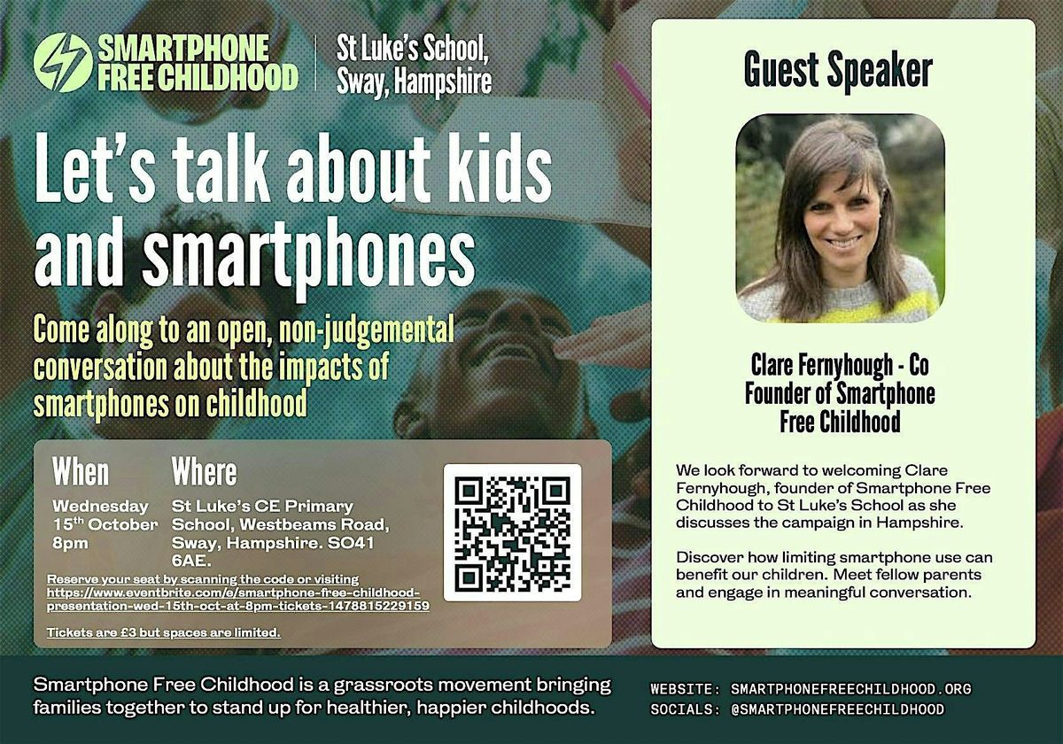 Smartphone Free Childhood Presentation - Wednesday October 15th at 8pm