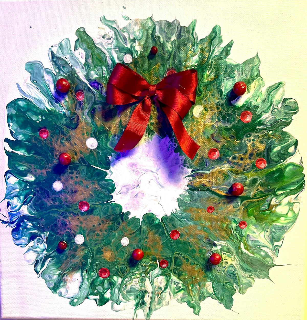 FESTIVE Christmas Wreath . Acrylic Pouring workshop.