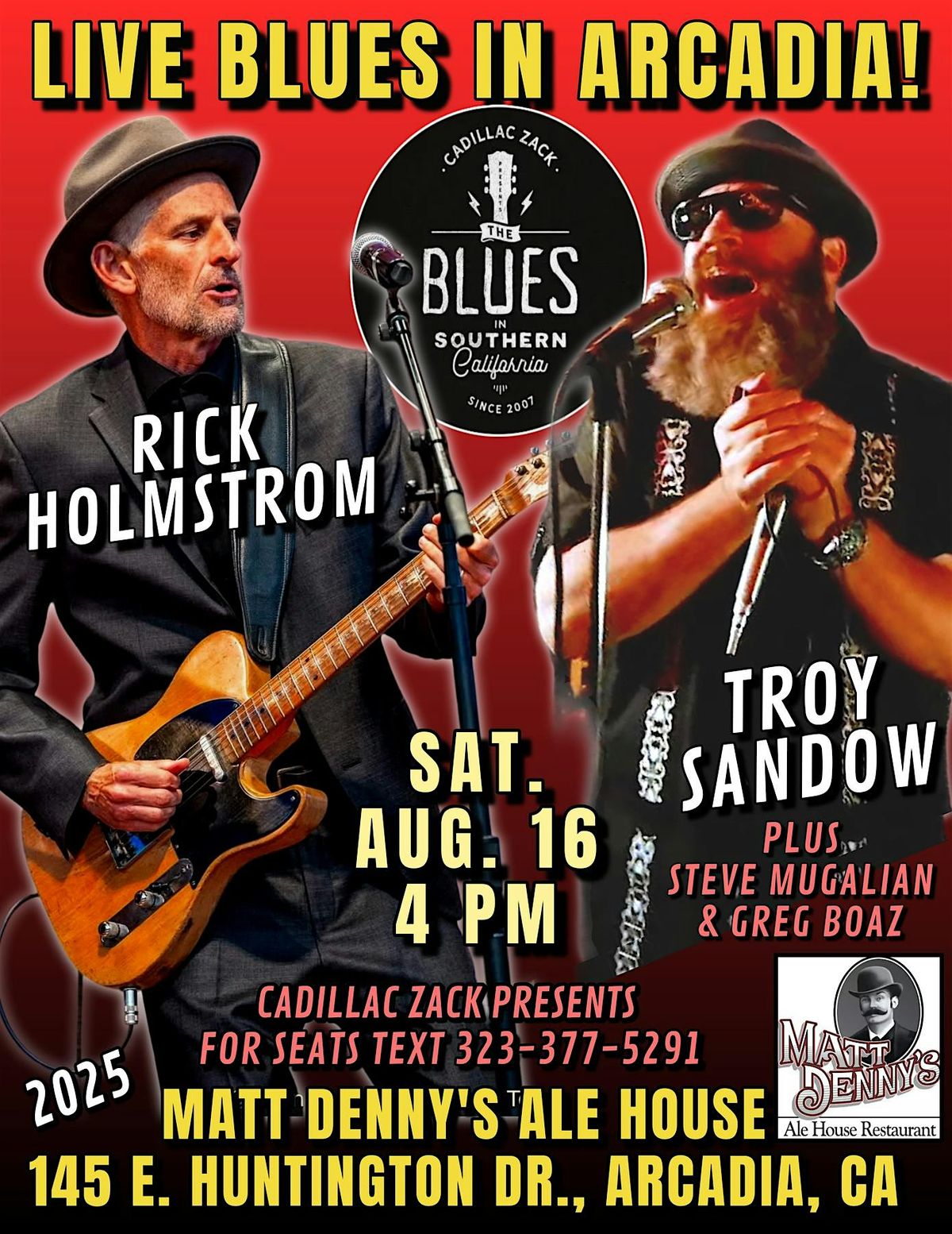 RICK HOLMSTROM & TROY SANDOW - Blues Guitar & Harmonica Greats- in Arcadia!
