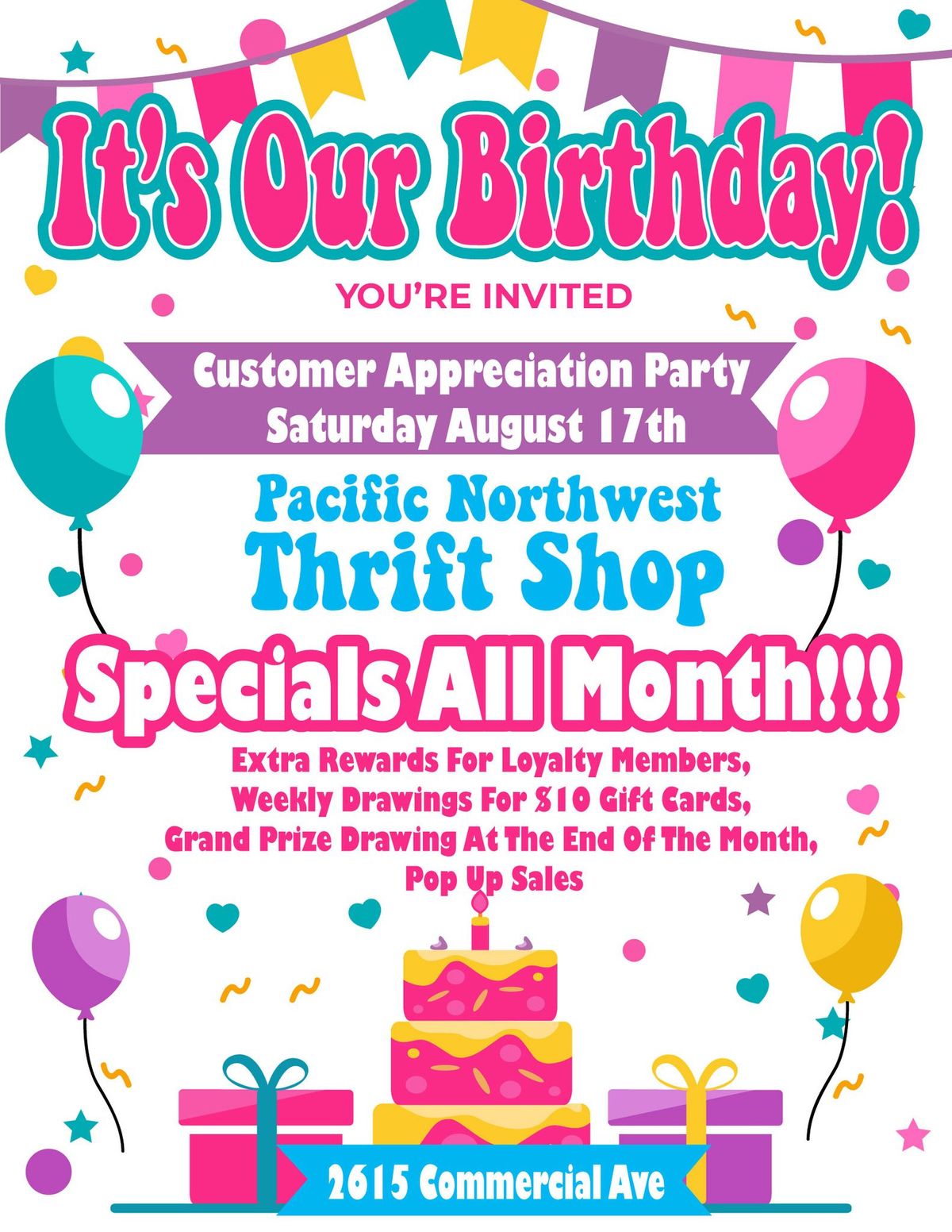 PNW Thrift Shop Customer Appreciation Party 2615 Commercial Ave