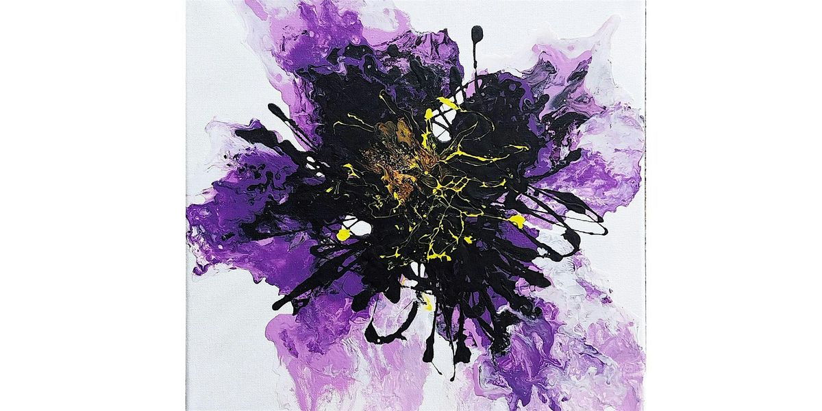 Purple Flower Acrylic Pour Painting Class for Adults and Teens