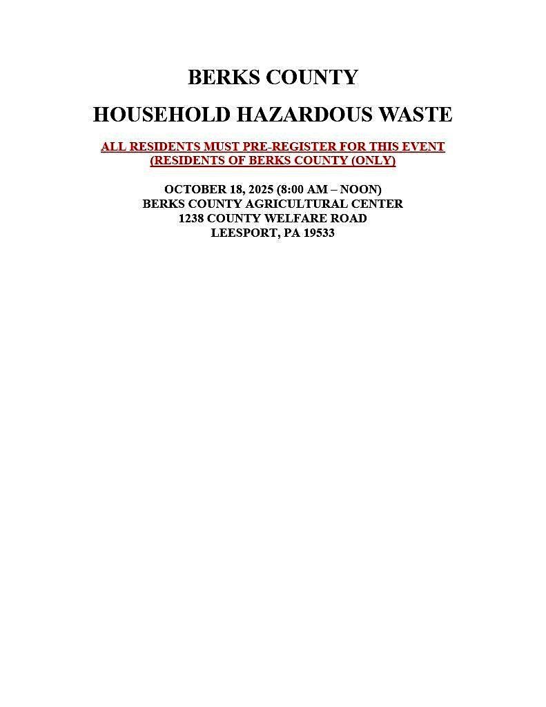 Berks County Household Hazardous Waste Collection - October 18, 2025