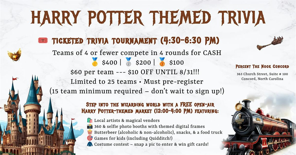 *WIN CASH PRIZES* Harry Potter Themed Trivia at Percent The Nook