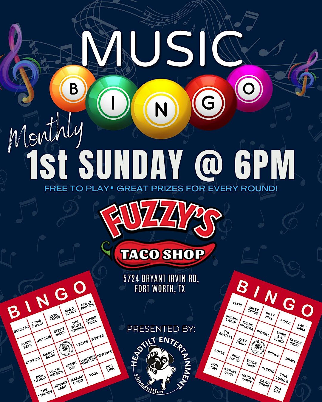 Music Bingo at Fuzzy\u2019s Taco Shop - Bryant Irvin