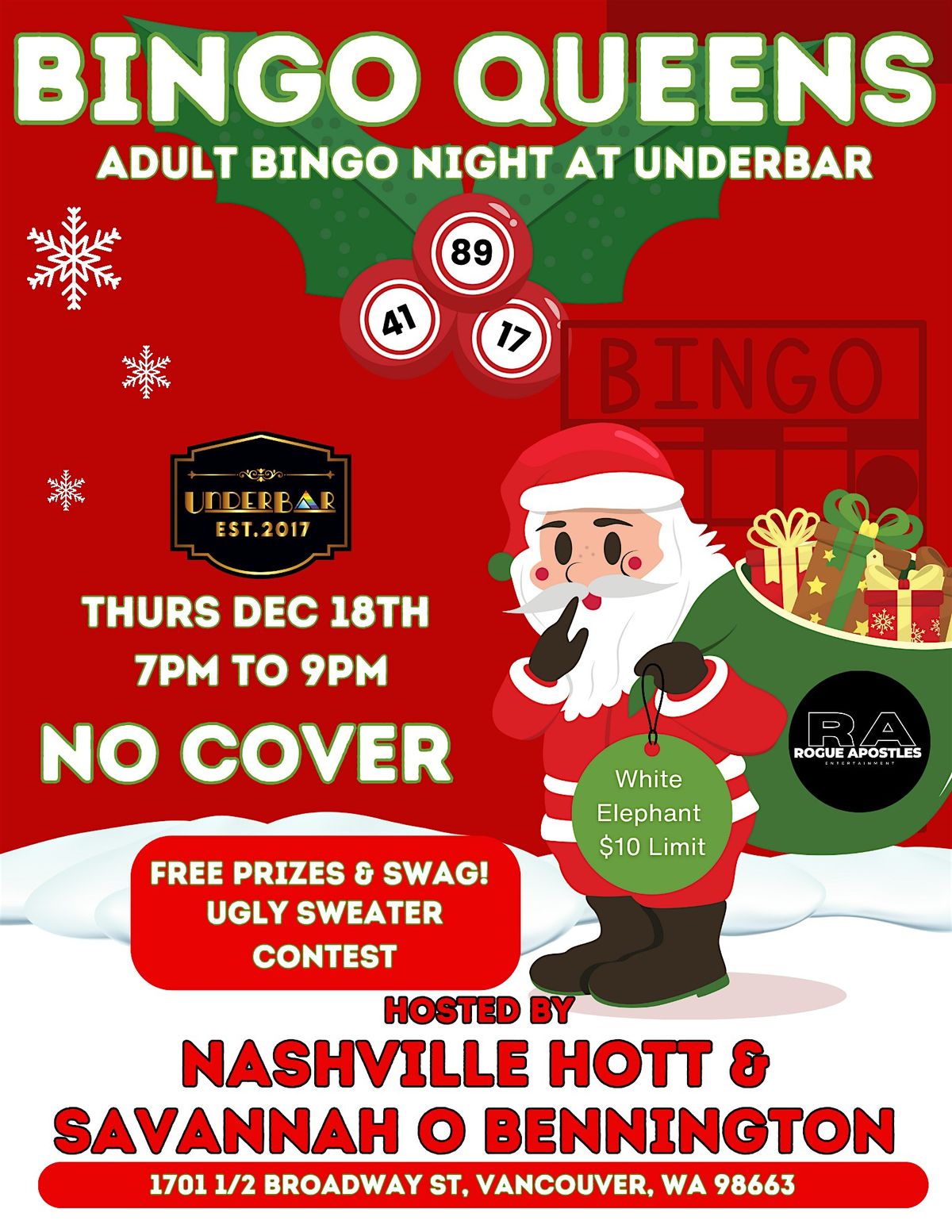 BINGO Queens Adult BINGO Night At UnderBar Holiday Edition