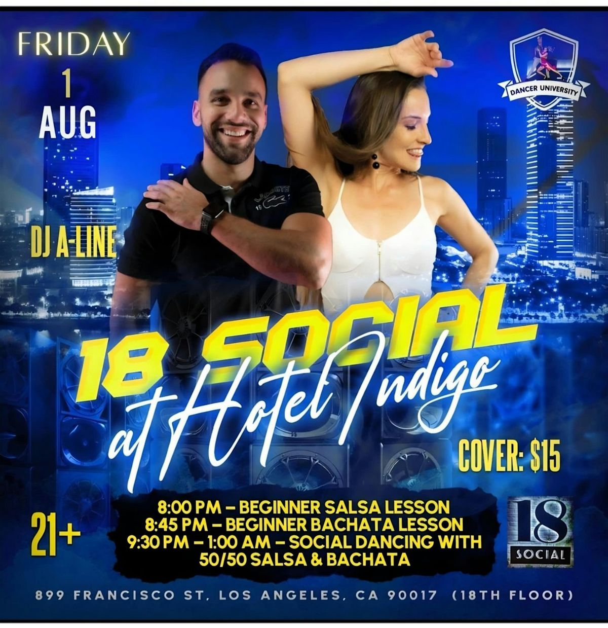 Salsa and Bachata Dancing on the top floor of Hotel Indigo