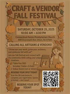 Craft & Vendor Fall Festival at Connecticut Farms Presbyterian Church!