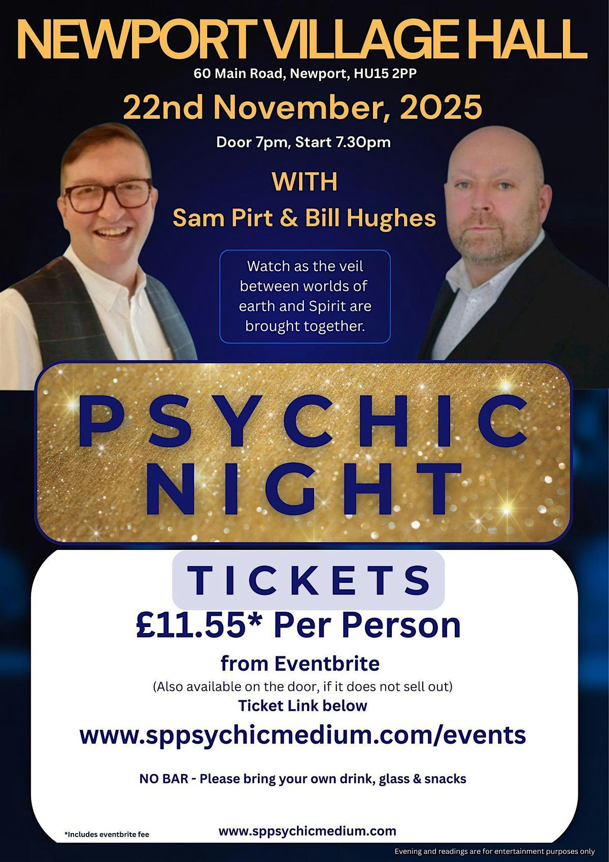 Psychic Night with Mediums Sam Pirt & Bill Hughes at Newport Village Hall
