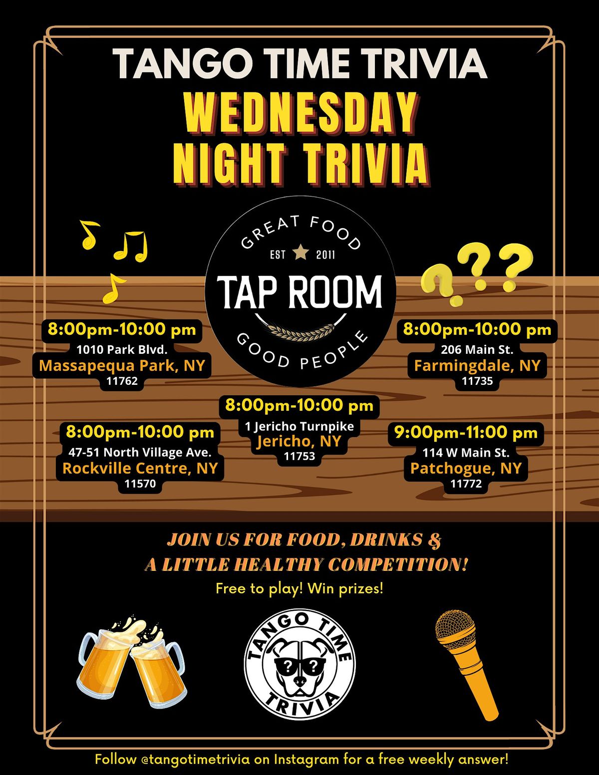 FREE Wednesday Trivia Shows! At Tap Room in Jericho!