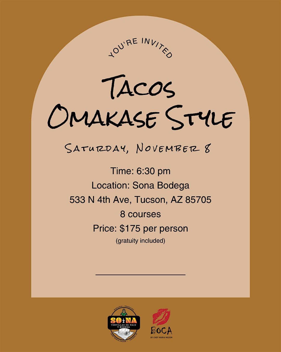 Tacos Omakase Dinner with Chef Maria Mazon
