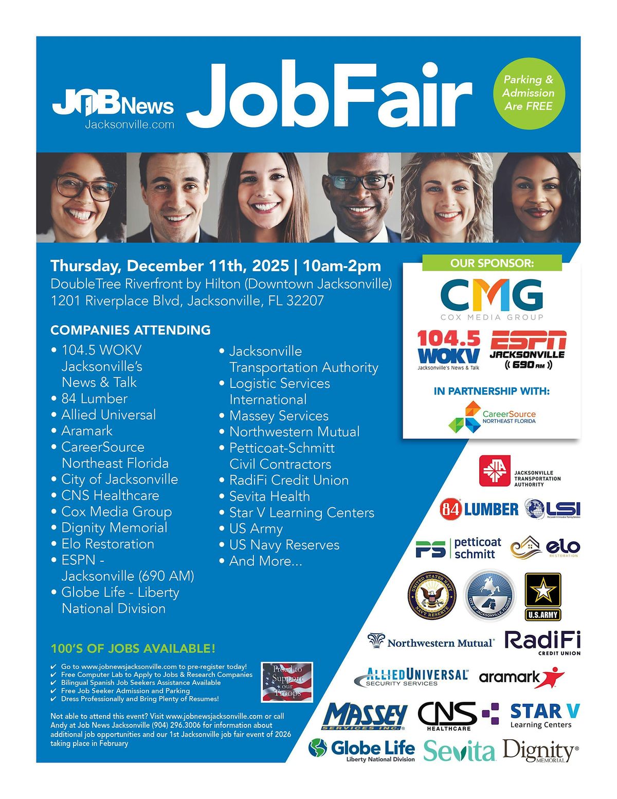 JACKSONVILLE JOB FAIR -Local Companies Hiring for 100's of JOBS - Dec. 11th