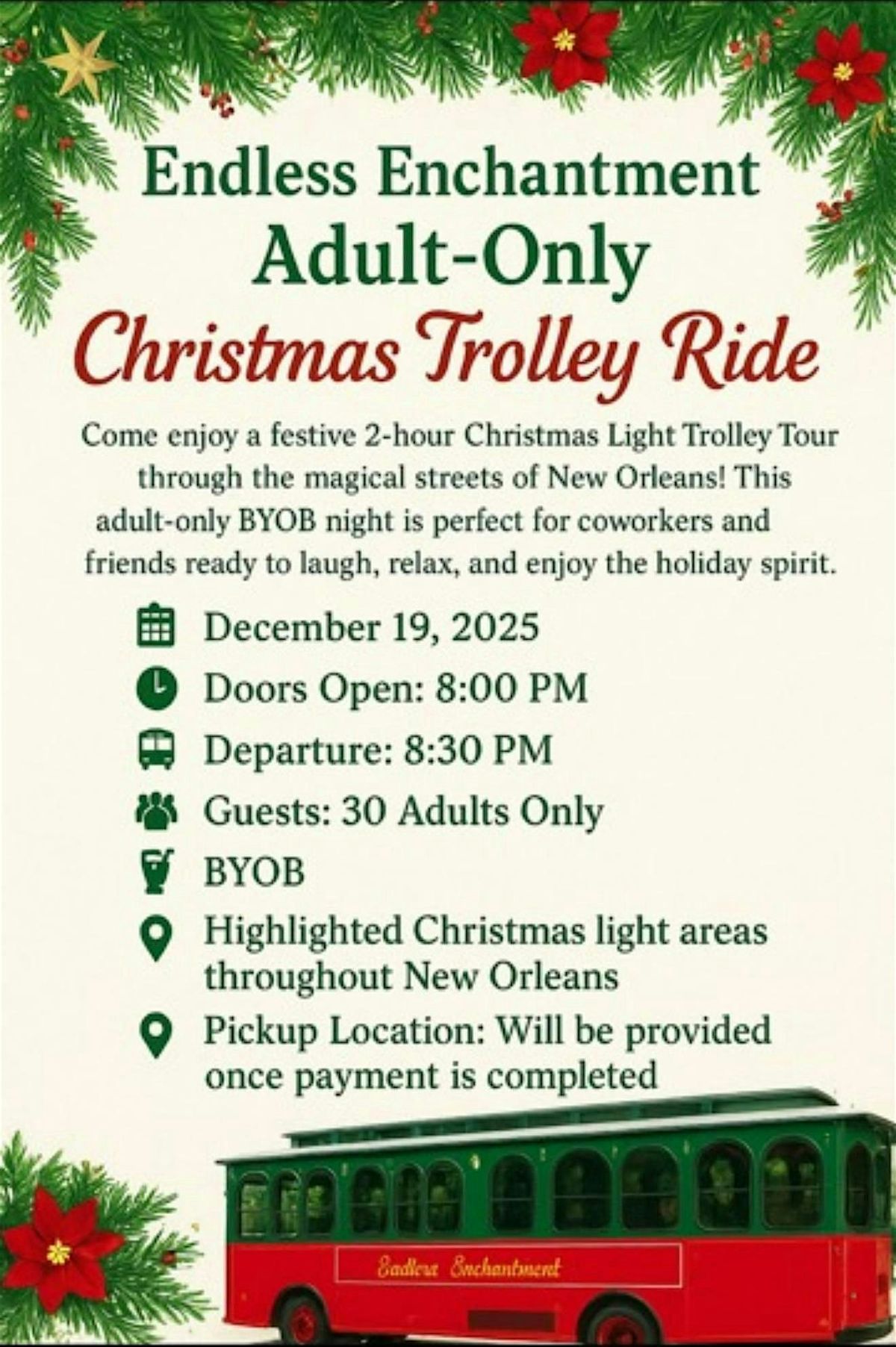 \u2728 Endless Enchantment Adult-Only Christmas Trolley Ride \u2728